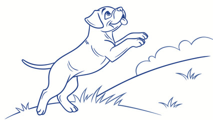 Action Illustration of a Playful Bulldog Jumping in a Green Field