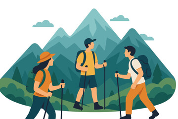 Fototapeta premium Set out on an exciting mountain journey, where the expansive wilderness invites travelers to discover, and hikers of all ages and tourists chase the exhilaration of the great outdoors