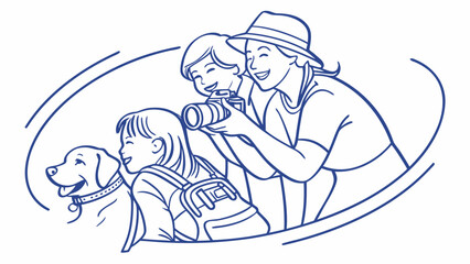 Fototapeta premium Family Taking Photo with Dog in Nature Illustration - Joyful Moments Captured Outdoors