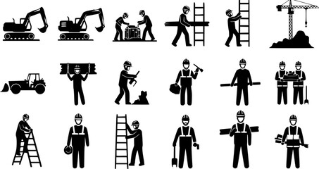 Obraz premium Construction worker silhouettes, Worker silhouettes