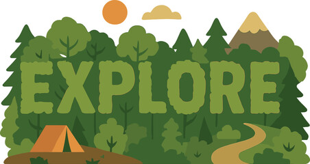 Discover a word formed by outdoor wilderness treetop lettering