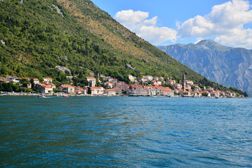 Fototapeta premium A view of the town of Perast, a tourist town in Montenegro.