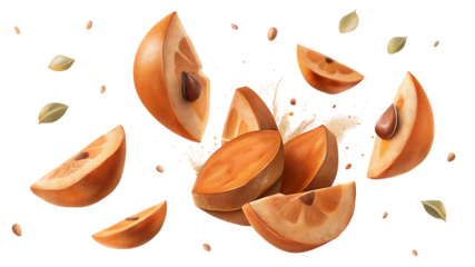 Sweet potato wedges and seeds isolated on transparent background, a delicious and nutritious food concept with a creamy texture and earthy flavor, ideal for healthy eating and culinary themes