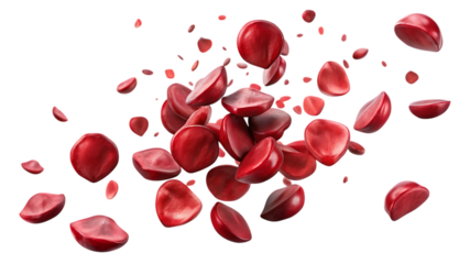 Red blood cells floating in the bloodstream, isolated on transparent background