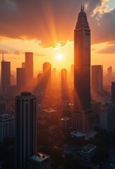 Fototapeta premium Breathtaking Sunrise Over Urban Skyline Inspiration Capturing Dawn's Warm Glow and Life in Cities
