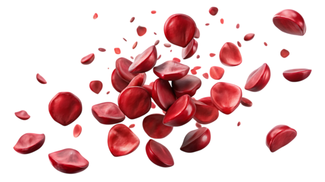 Red blood cells floating in the bloodstream, isolated on transparent background
