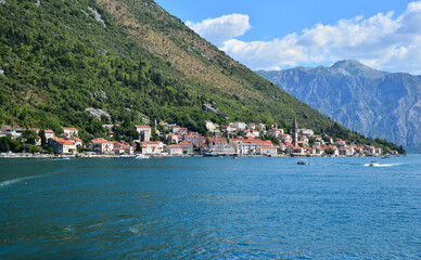 A view of the town of Perast, a tourist town in Montenegro.