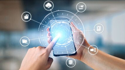 Concept design of managing online documents with cloud storage, digital file management, and secure sharing. Online documents improve workflow, online documents enhance security. Gist