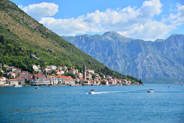 A view of the town of Perast, a tourist town in Montenegro.
