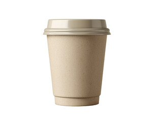 Warm beverage served in a plain brown paper cup on a bright morning