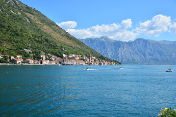 Fototapeta premium A view of the town of Perast, a tourist town in Montenegro.