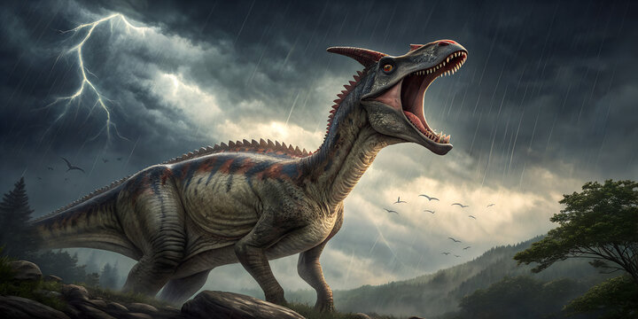 Lambeosaurus in the Rain