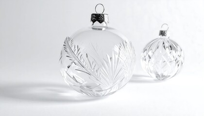 Two clear glass Christmas ornaments
