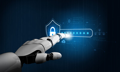 An AI assistant manages an advanced network security system. It integrates password protection with biometric authentication and cloud verification for robust data safety. Fermion