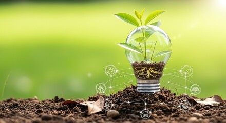 Eco-Friendly Lightbulb with Growing Plant Sustainable Energy Concept Natures Innovation.