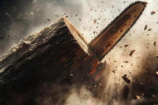 chainsaw cutting through thick log