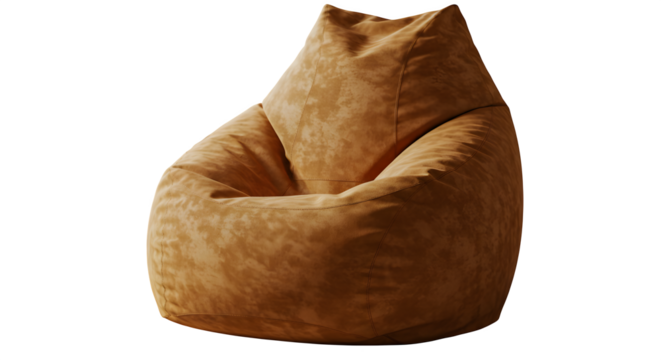 Brown beanbag shows a simple, cozy style on a black background. Useful for product staging, digital designs, and interior design mockups.