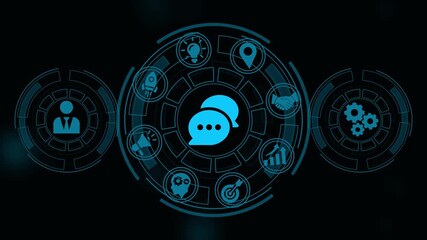Digital Chat Concept with Speech Bubbles Icon and Business Icons in Circular Interface technology communication - Powered by Adobe