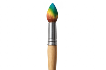 Paintbrush with rainbow colored bristles on transparent background