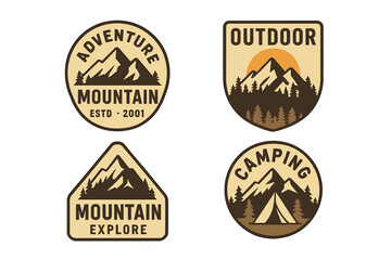Fototapeta premium A vintage bundle of vector illustrations featuring an adventure mountain outdoor logo symbol design