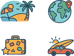 Obraz premium Travel set with emblems, summer vector illustrations, and design