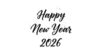 Happy new year greeting card with the year two thousand and twenty six in black script on white background