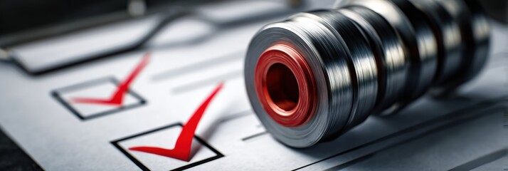 Mechanical Part Resting on Checklist Paper Highlighting Important Tasks for a Project in a Workshop Setting