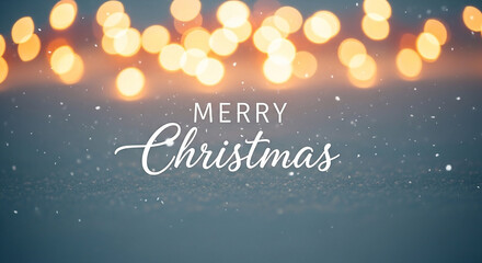 Soft focus bokeh lights and falling snow create a magical atmosphere for a merry christmas greeting, evoking warmth and festive cheer