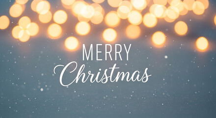Merry christmas text with bokeh lights and snow effect, festive holiday greeting card with a magical and warm atmosphere, perfect for winter celebrations