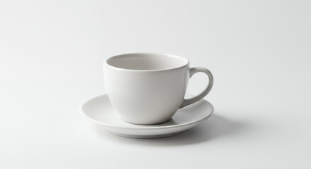 Obraz premium A clean white ceramic coffee cup and saucer set elegantly displayed on a plain white background