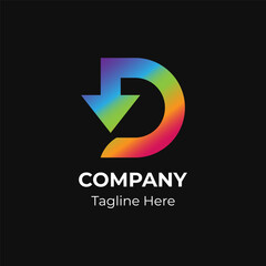 Letter D Arrow logo design. Letter D logo template with arrow symbol.
