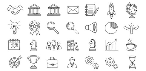 Business Icons Collection Success Startup Finance Communication and Teamwork for Creative Projects Websites and