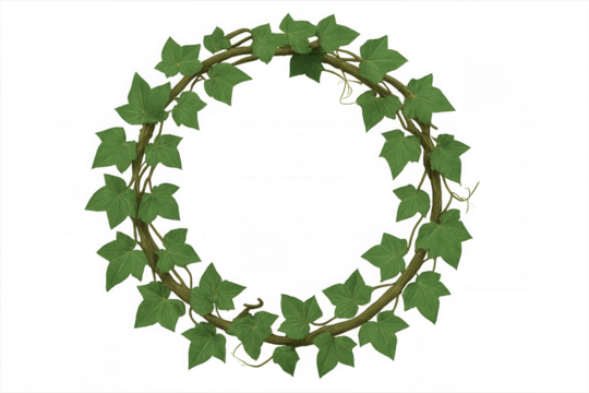 Lush ivy vine forming a green circular wreath, adding a natural organic frame element, transparent background