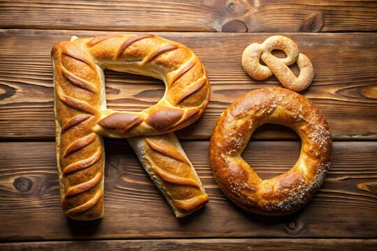 Baked Bread Shaped into Letters R and O with Pretzel