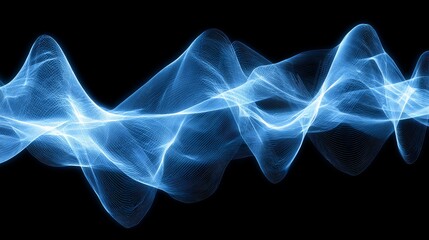 Fototapeta premium Abstract blue light wave effect on black background with flowing energy lines