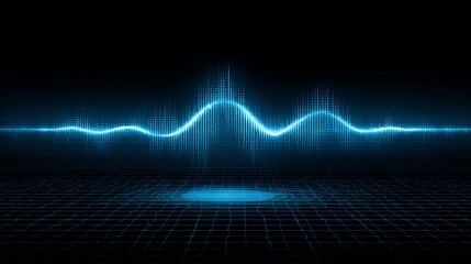 Abstract blue waveform on dark background representing sound frequency and technology