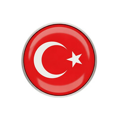 Obraz premium Round glossy emblem of the Turkish flag, with a silver border, cutout, PNG isolated on white or transparent background