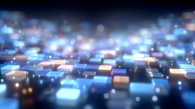 Abstract data grid with glowing squares reflecting light, representing connectivity technology and