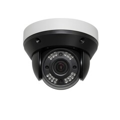 Naklejka premium Modern dome security camera with infrared LEDs isolated on white background, professional surveillance equipment for monitoring and protection systems