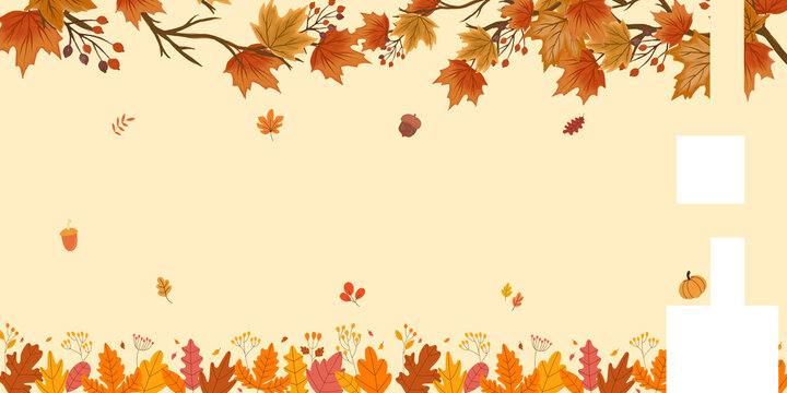 Autumn sale poster with decorative leaf motifs, seasonal flyer template for thanksgiving and harvest fairs