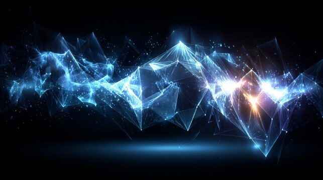 Abstract fractal polygon background with blue glowing light effect and geometric shapes