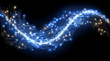 Abstract glowing circuit board design on black background for technology concept