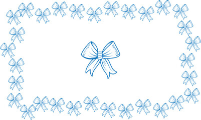 Delicate pale blue ribbon bows forming a decorative border around a central bow on a white background
