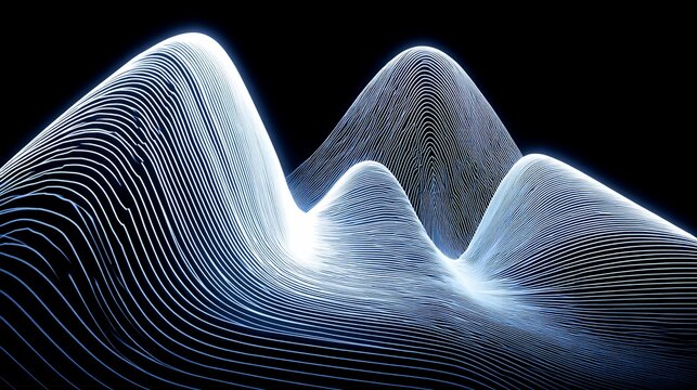 Abstract light trails form mountainous topography on dark backdrop digital rendering - Powered by Adobe