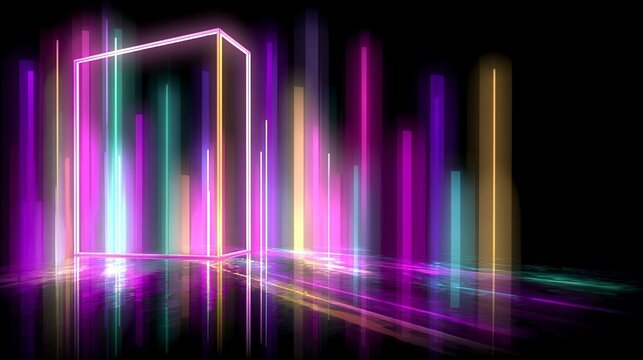 Abstract neon cityscape with vibrant reflections, creating a futuristic and energetic atmosphere