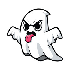 Grumpy cartoon ghost sticking out its tongue for halloween