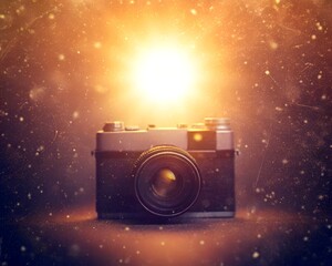 Vintage Camera with Lens Flare and Bokeh Effect retro antique