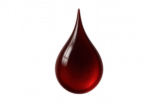 Blood drop representing life, health, medicine, science, donation, and human circulatory system on transparent background