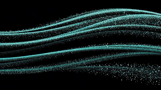 Abstract turquoise glitter wave on a black background creating depth and movement suitable for
