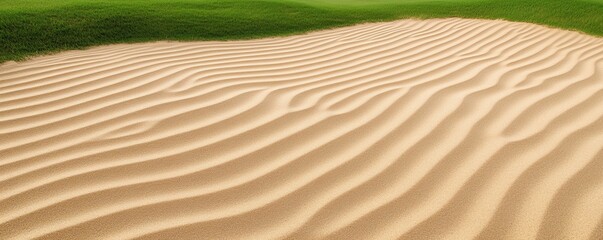 Golf Bunker Raked Sand and Lush Green Grass, Golf, Sandtrap